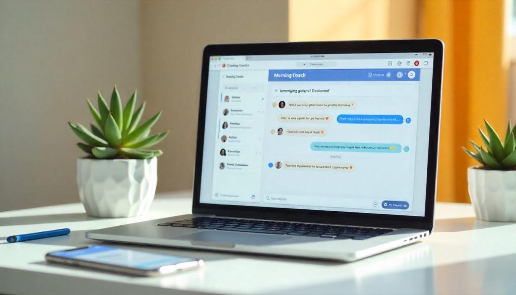 ChatSimple bot builder interface showing morning coach creation with motivational prompts and workflow templates