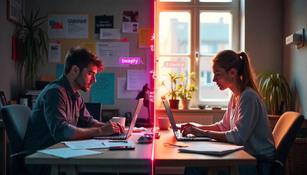 Split screen comparison showing chaotic morning routine versus organized focused morning using ChatSimple AI motivation