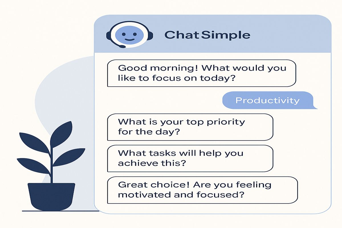 Chat interface showing AI-generated morning prompts to boost focus and motivation