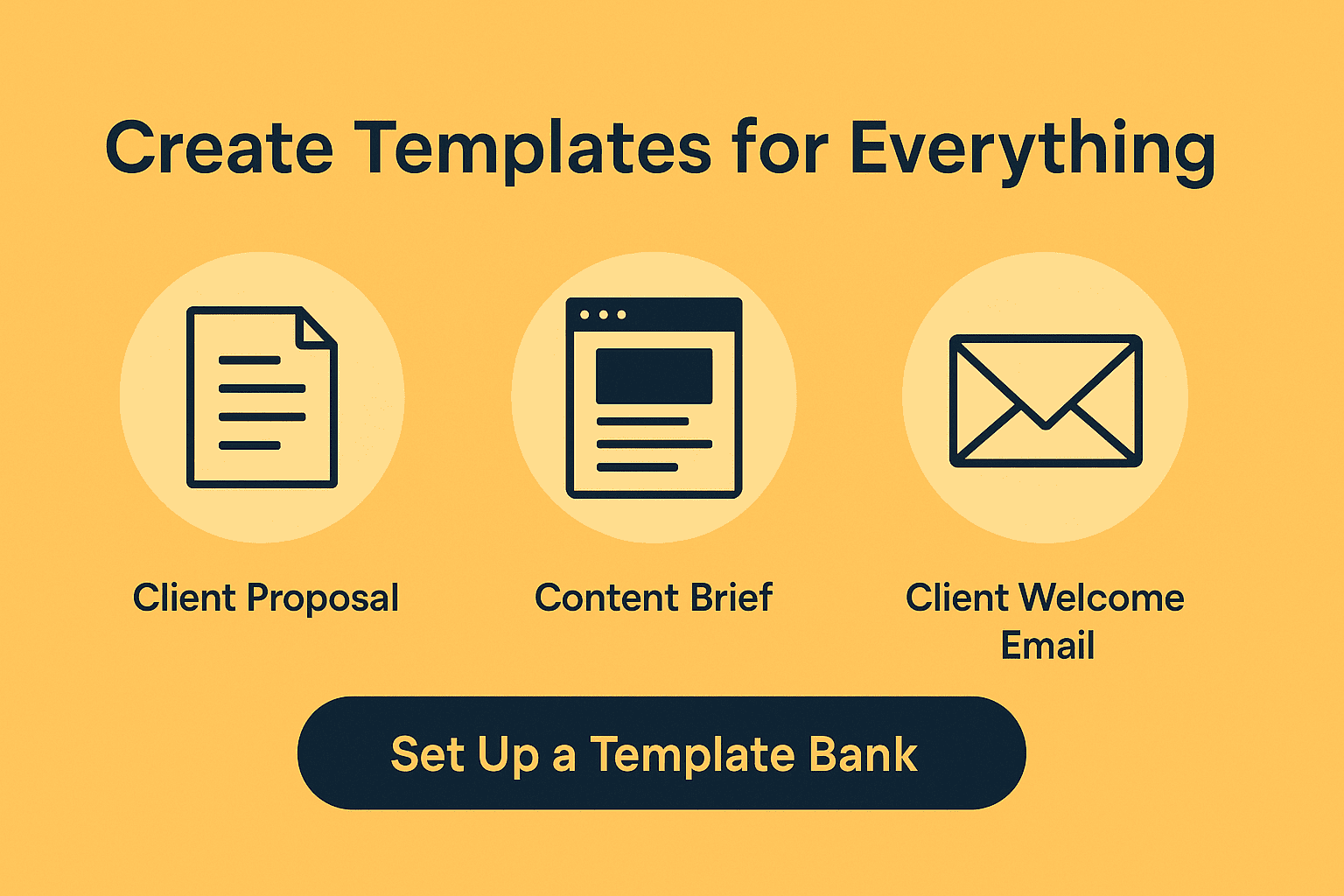 Icons of a proposal, brief, and welcome email under the concept of setting up templates