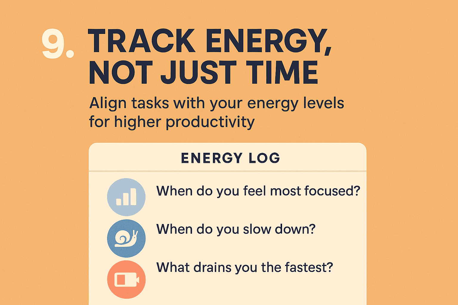 Infographic with energy log questions to align tasks with your focus levels