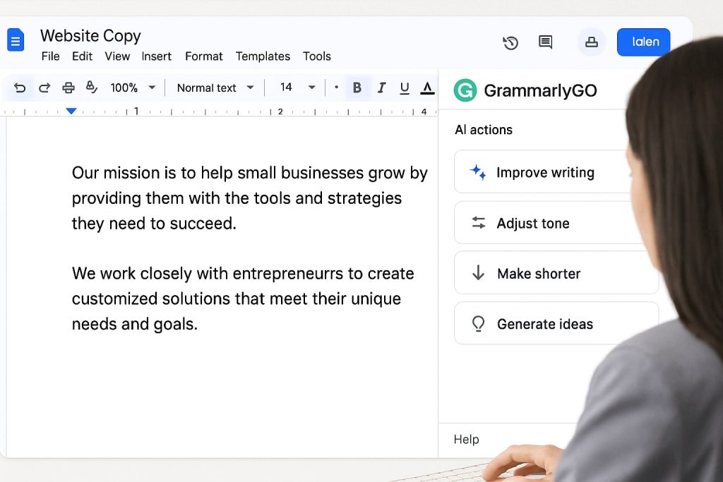 GrammarlyGO editor integrated inside Google Docs