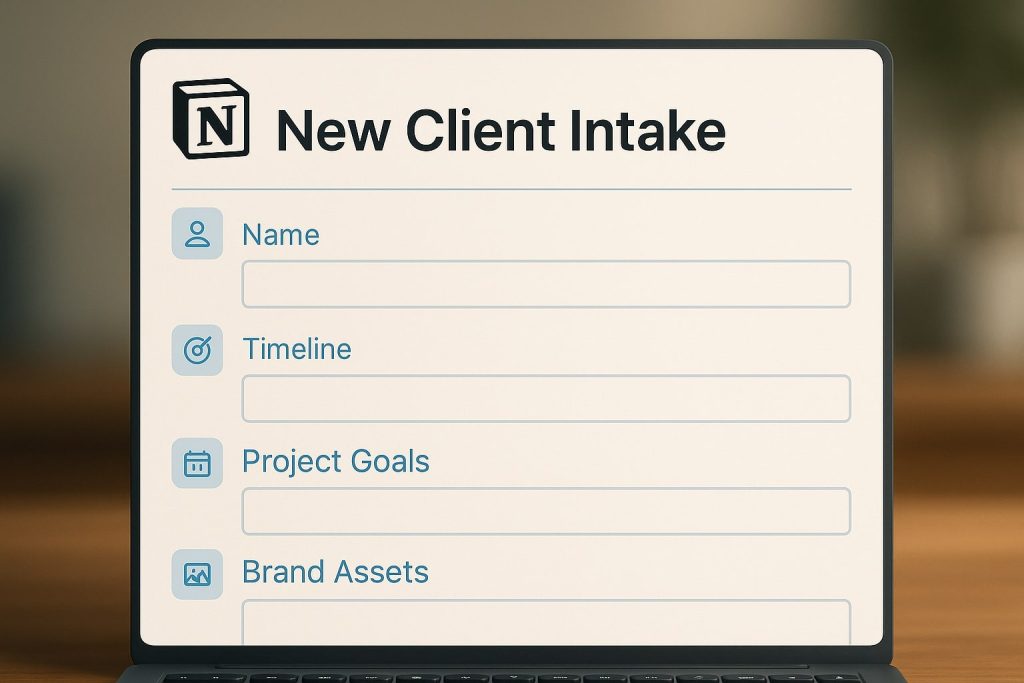 Screenshot of a clean Notion form for client onboarding